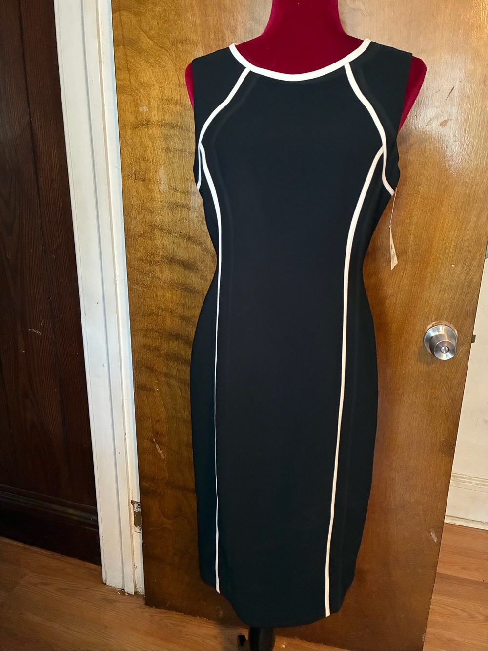 Nipon Boutique Size 8 Black White Piping Sheath Dress Fully Lined Career Cocktai - Picture 2 of 12